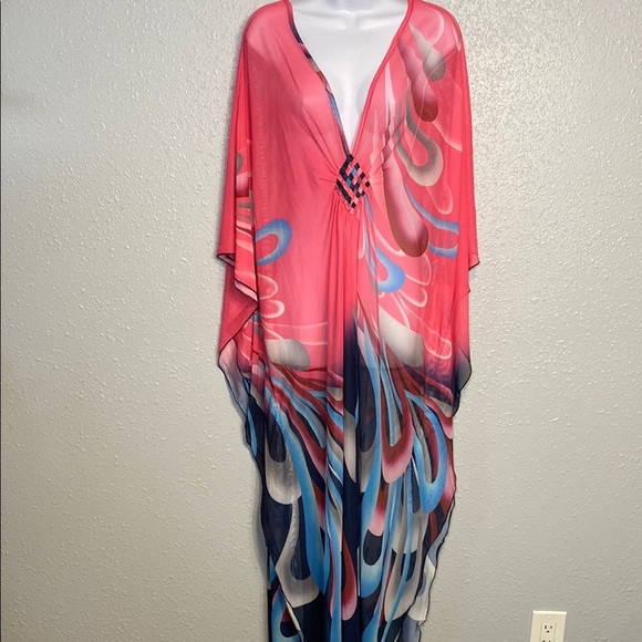 Elegant Pink and Blue Women's Swim Cover-Up - Picture 7 of 7